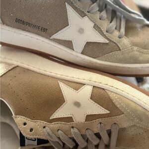 Golden Goose Ballstar Glitter Sneakers in Beige and White